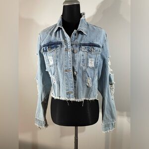 Distressed, jean jacket size medium
